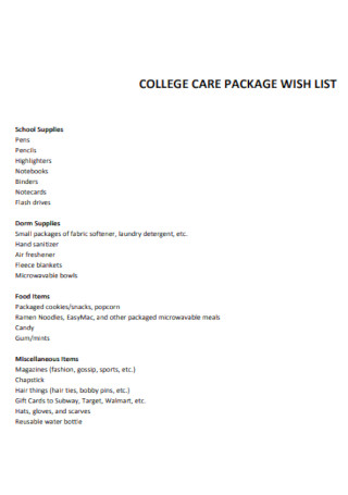 College Package Wish List