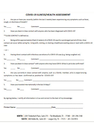 Covid 19 Health Assessment Form