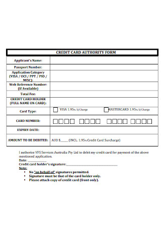 Credit Card Authority Form