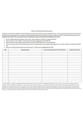Daily Health Assessment Form Template