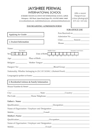 Day Boarding Admission Form