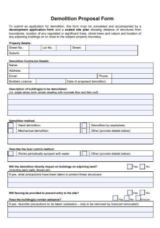 Demolition Proposal Form Format