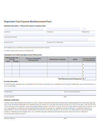 Dependent Care Expense Reimbursement Form