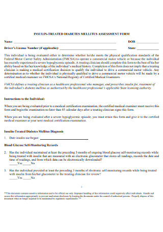 Diabates Assessment Form Template