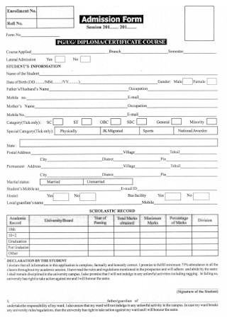Diploma Admission Form Template