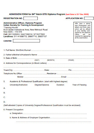 Diploma Program Admission Form