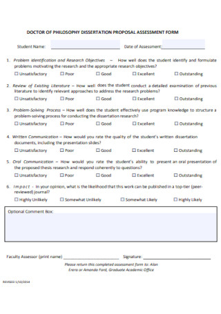 Dissertation Proposal Assessment Form