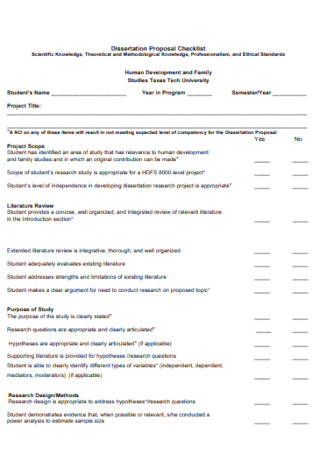 Dissertation Proposal Checklist 