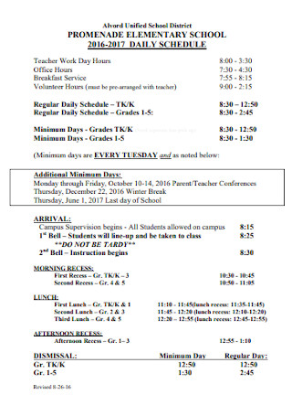 District School Daily Schedule