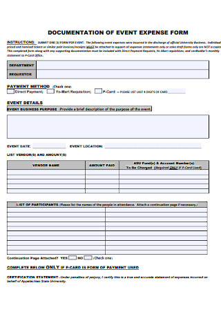 Documentation of Event Expense Form