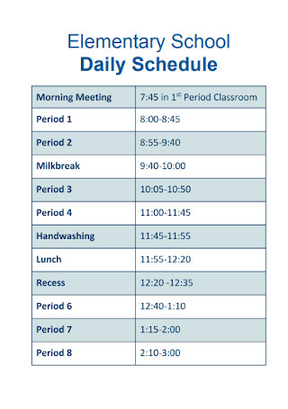 Elementary School Daily Schedule