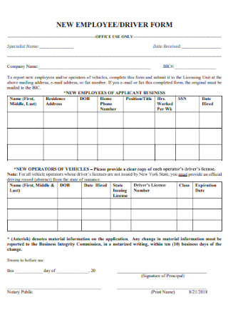 Employee and Driver Form Template