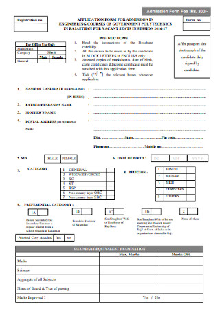 Engineering Admission Form Template