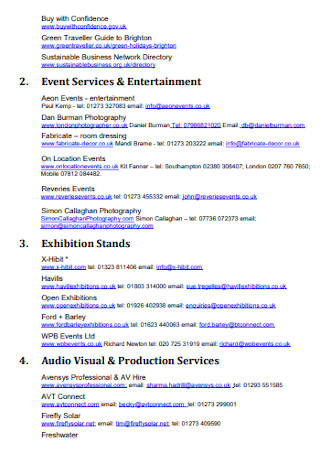 Event Suppliers List