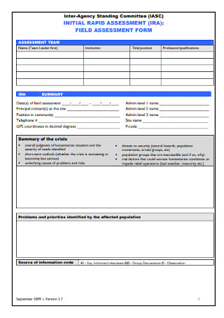 Field Assessment Form Template