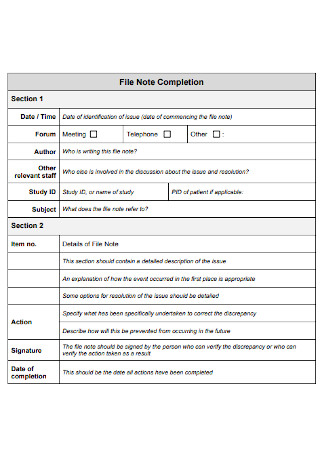 File Completion Note Template
