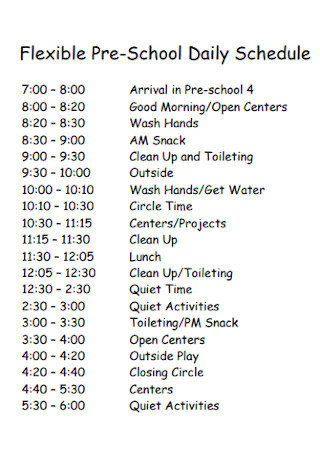 Flexible Pre School Daily Schedule 