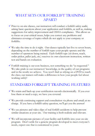 Forklift Operator Training Proposal