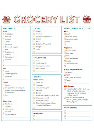 Formal Grocery List Template