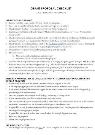 Grant Proposal Checklist Template