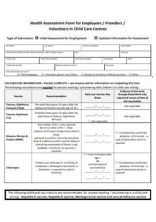 Health Assessment Form for Employees