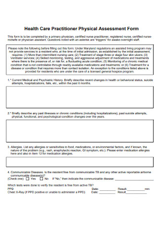 Health Physical Assessment Form 