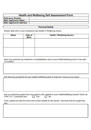 Health and Wellbeing Self Assessment Form