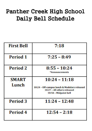 High School Daily Bell Schedule