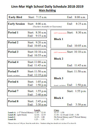 High School Daily Schedule Format