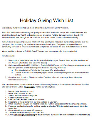 Holiday Giving Wish List