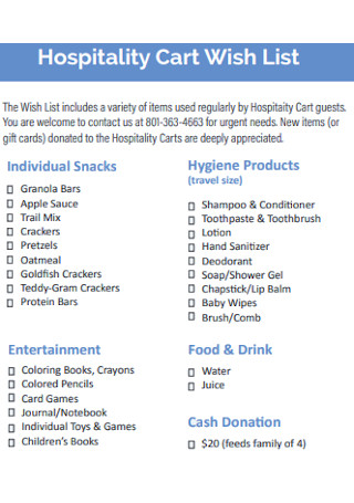 Hospitality Cart Wish List