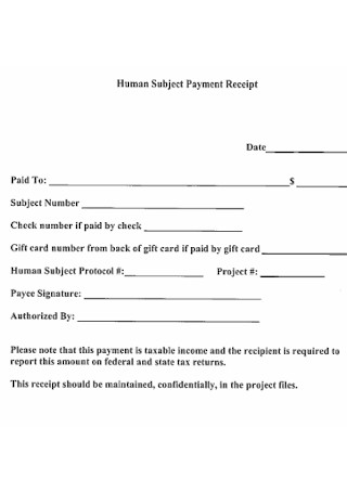 Human Subject Payment Receipt Template