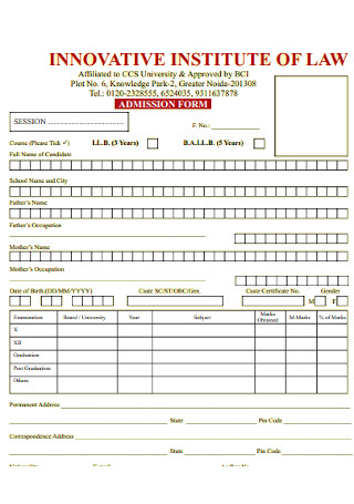 Institute of Law Admission Form