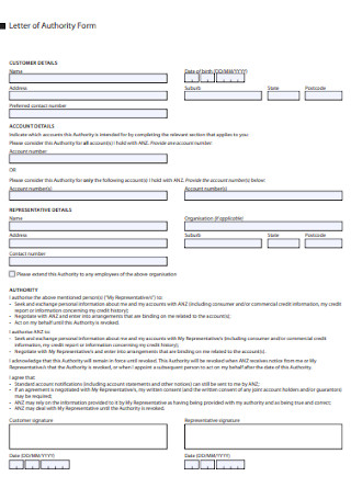 Letter of Authority Form Template