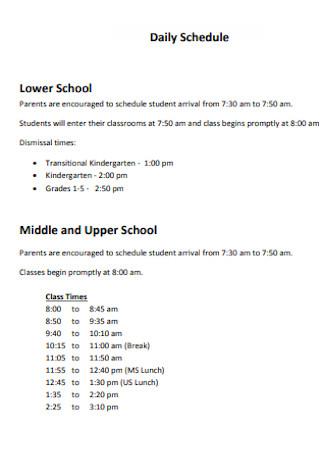 Lower School Daily Schedule 