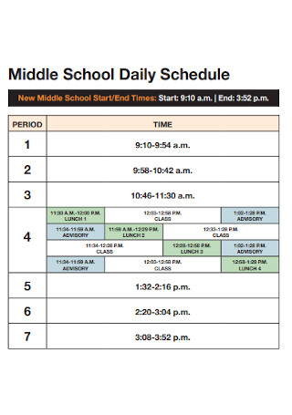 Middle School Daily Schedule Template