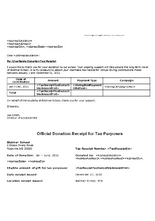 Official Donation Receipt for Tax 