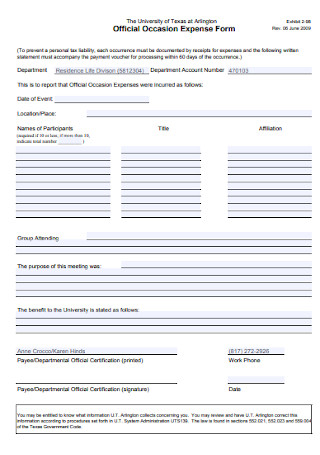 Official Occasion Expense Form