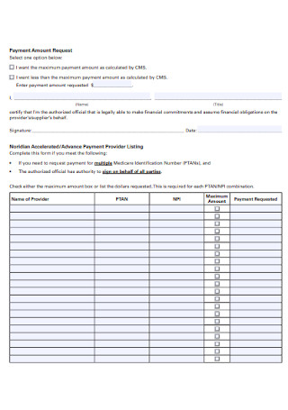 Payment Amount Request Form