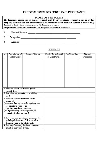 Pedal Cycle Proposal Form