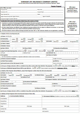 Pension Proposal Form Template
