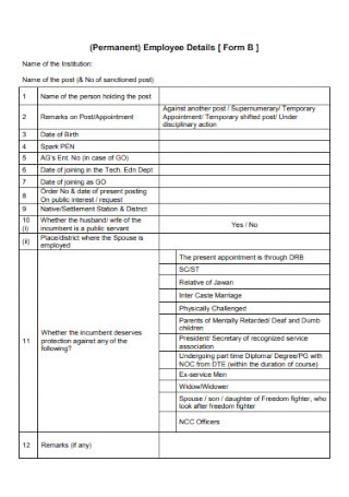 Permanent Employee Details Form