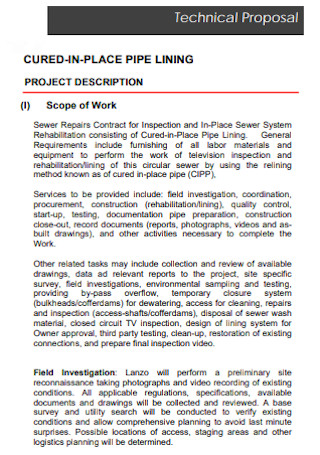 Pipe Lining Technical Proposal