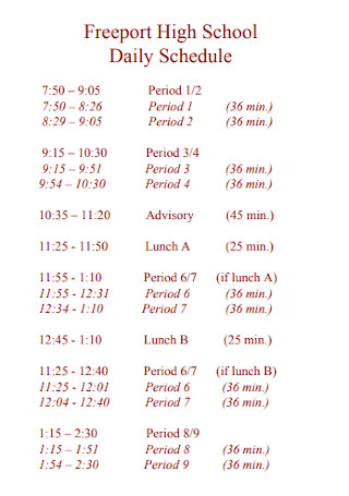 Port High School Schedule
