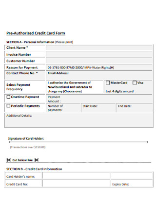 Pre Authorized Credit Card Form