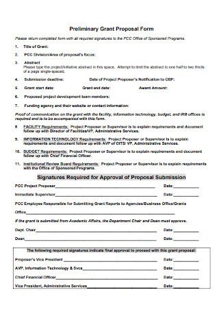 Preliminary Grant Proposal Form 