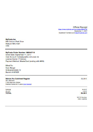 Printable Official Receipt Template