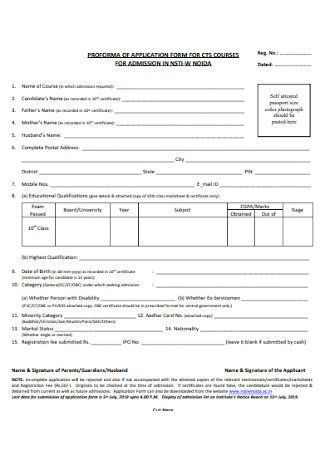 Proforma of Admission Form Template