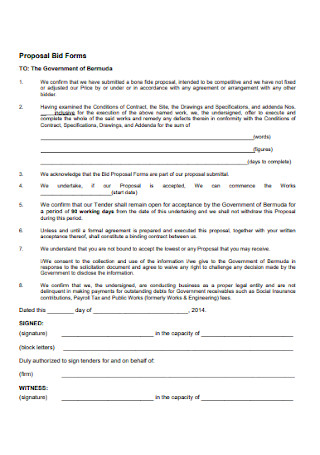 Proposal Bid Forms Format