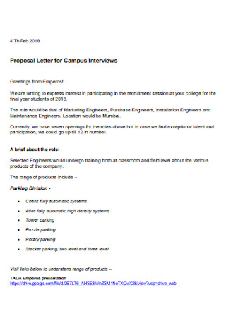 Proposal Letter for Campus Interviews 